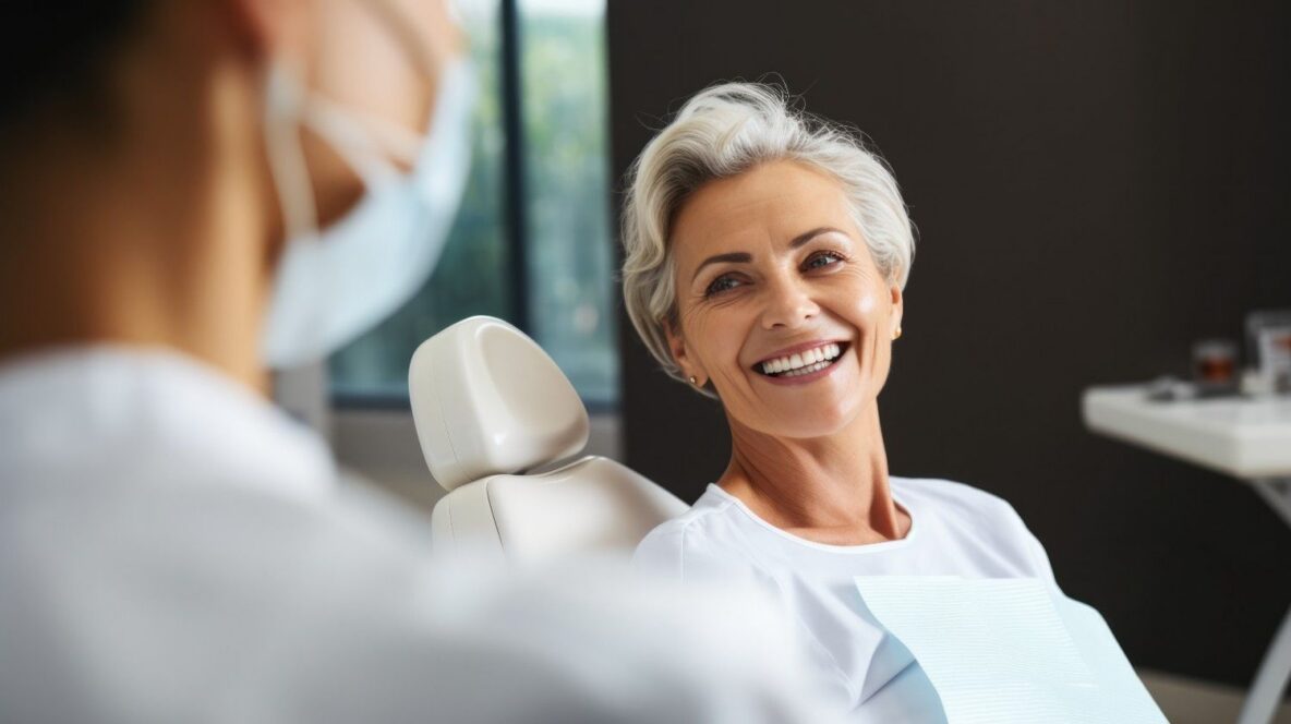 Smiling patient speaking with a periodontist.